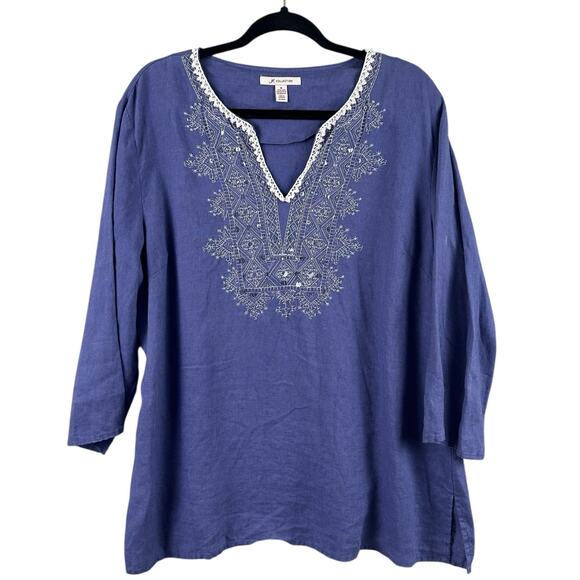 JM Collection Linen Tunic Size 18 Purple Embroidered Crochet Sequin Beach - Picture 1 of 11
